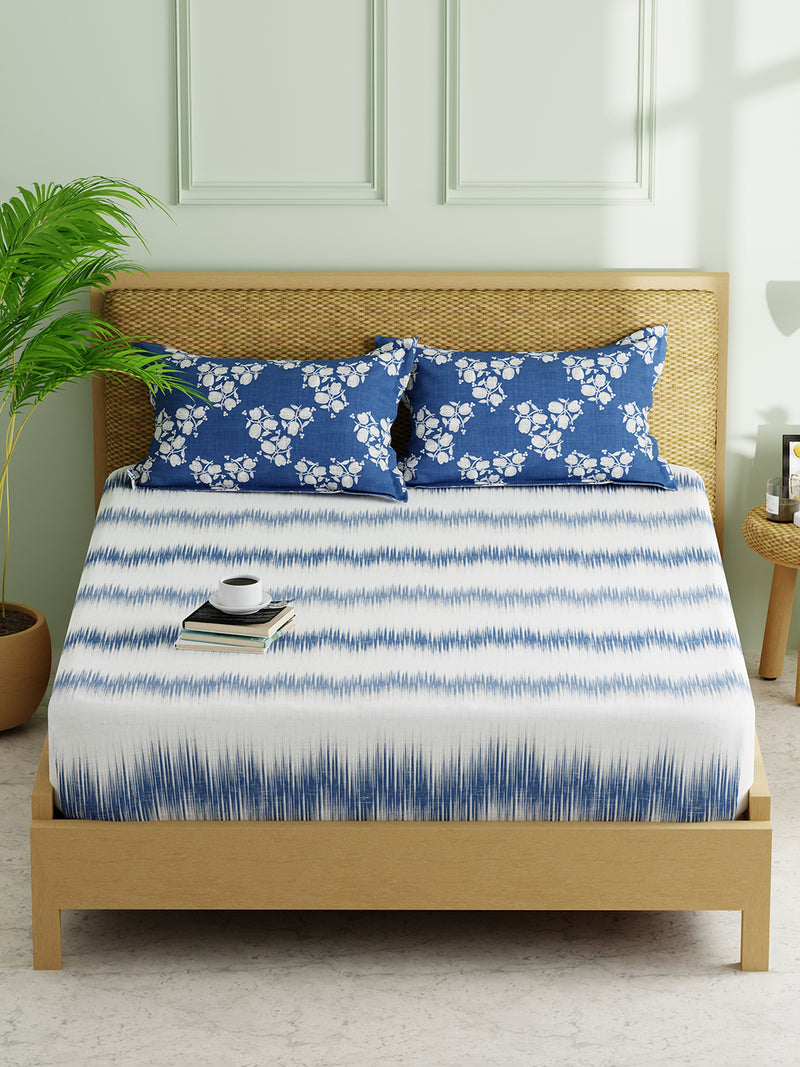 Extra Smooth Micro Double Bedsheet With 2 Pillow Covers <small> (abstract-denim)</small>