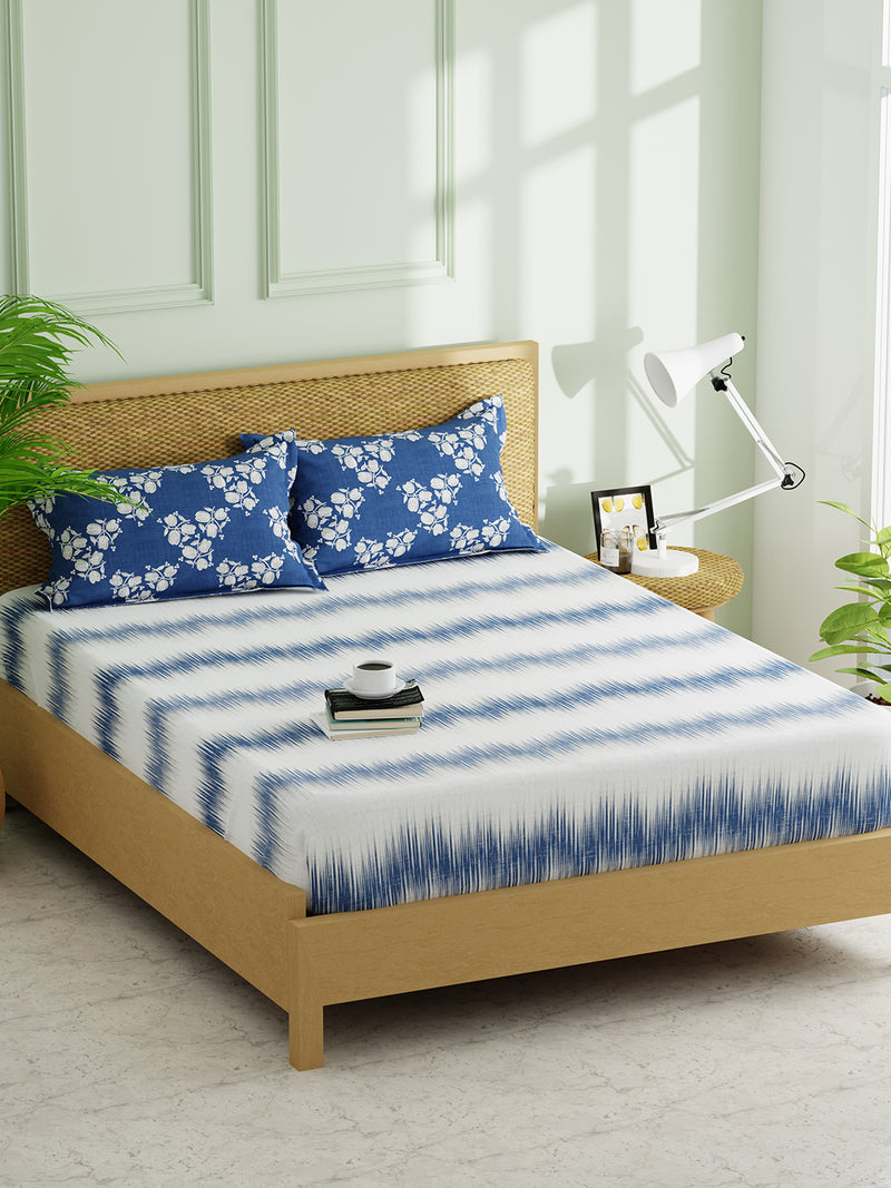 Extra Smooth Micro Double Bedsheet With 2 Pillow Covers <small> (abstract-denim)</small>