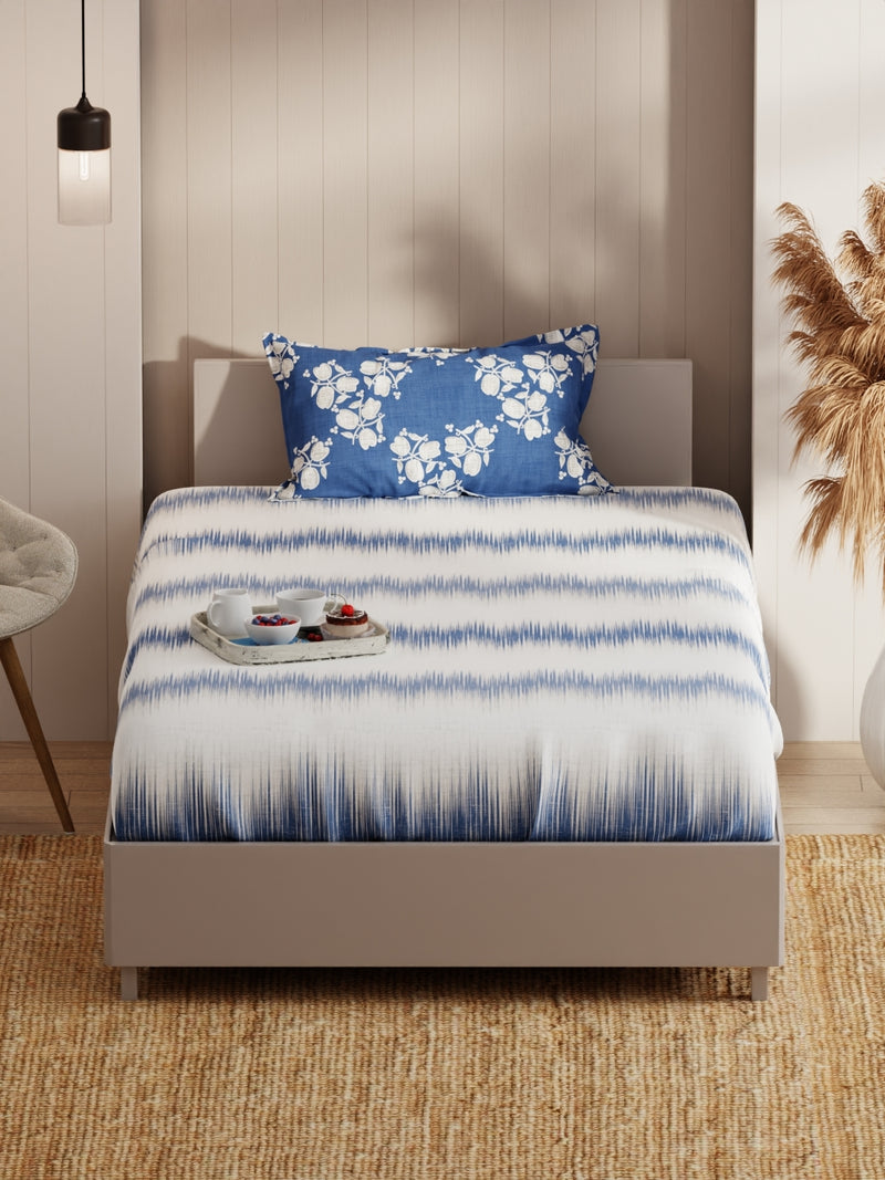 Extra Smooth Micro Single Bedsheet With 1 Pillow Covers <small> (abstract-denim)</small>