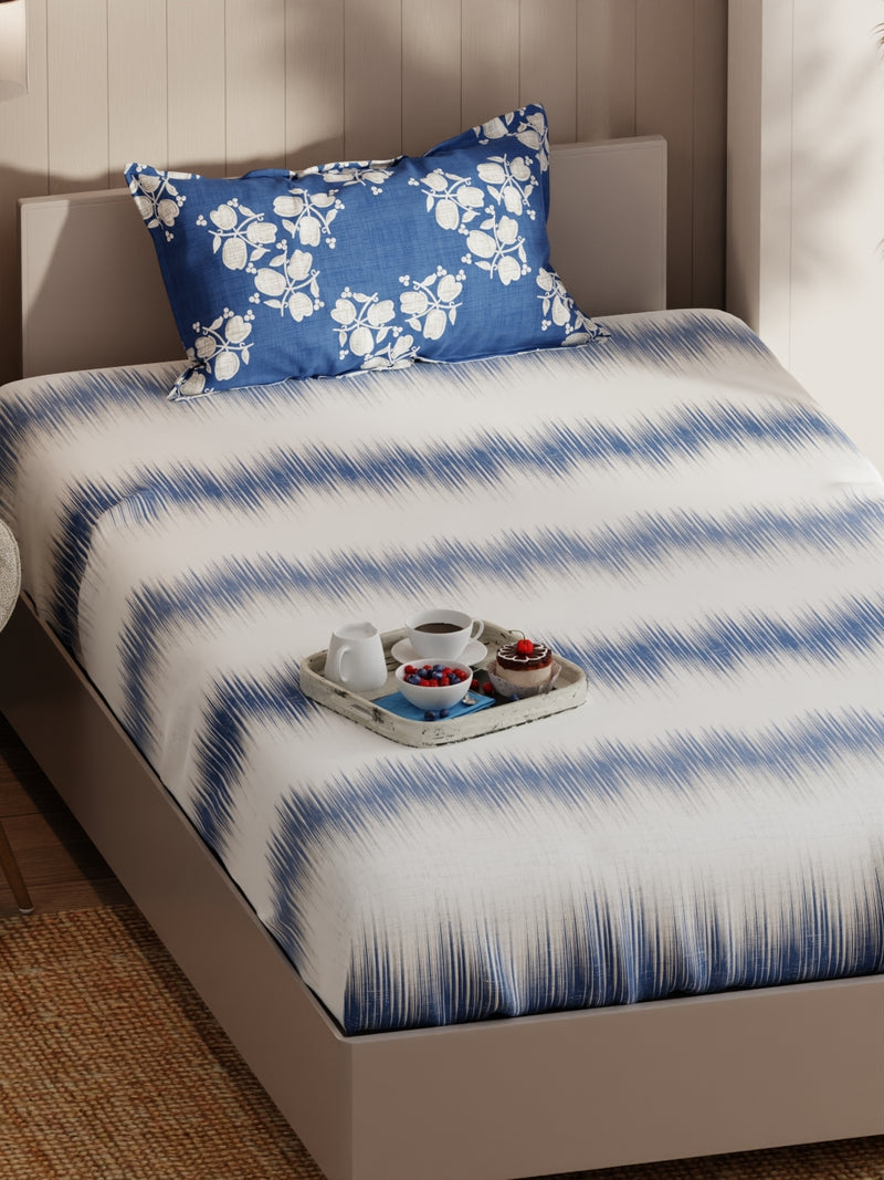 Extra Smooth Micro Single Bedsheet With 1 Pillow Covers <small> (abstract-denim)</small>