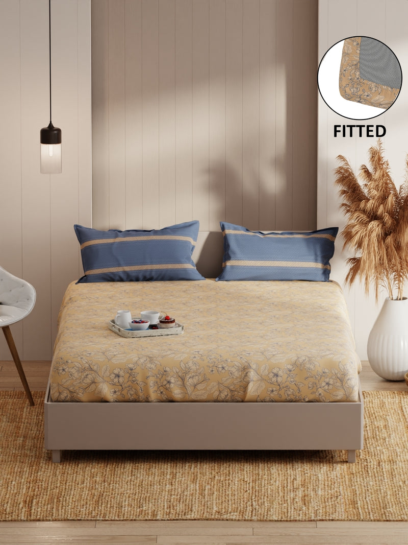 Extra Smooth Micro Fitted Double Bedsheet With 2 Pillow Covers <small> (floral-sandune)</small>