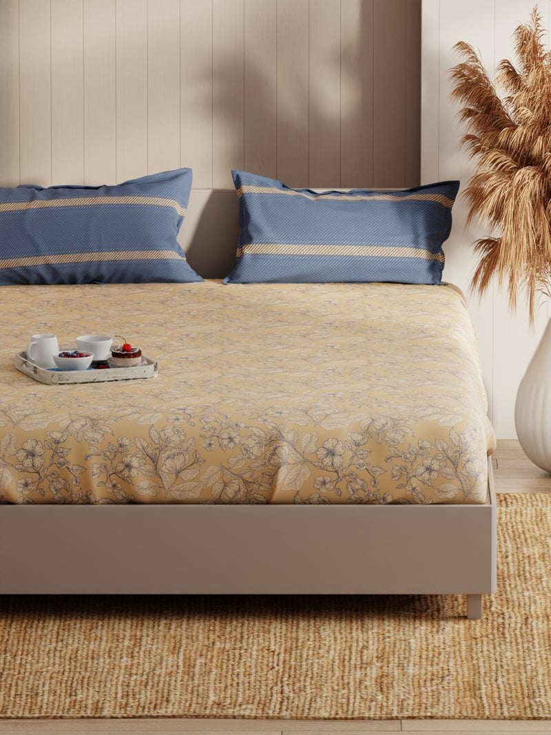 Extra Smooth Micro Fitted Double Bedsheet With 2 Pillow Covers <small> (floral-sandune)</small>