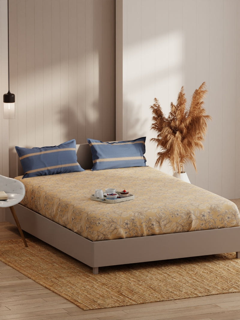 Extra Smooth Micro Fitted Double Bedsheet With 2 Pillow Covers <small> (floral-sandune)</small>