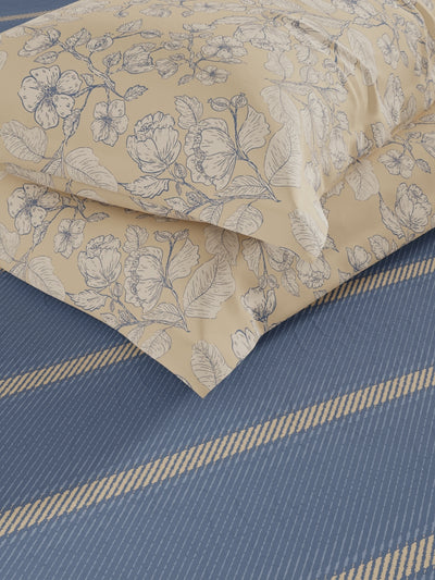 Extra Smooth Micro Fitted Double Bedsheet With 2 Pillow Covers <small> (stripe-denim)</small>