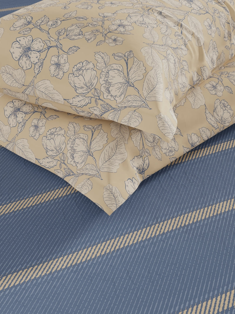 Extra Smooth Micro Fitted Double Bedsheet With 2 Pillow Covers <small> (stripe-denim)</small>