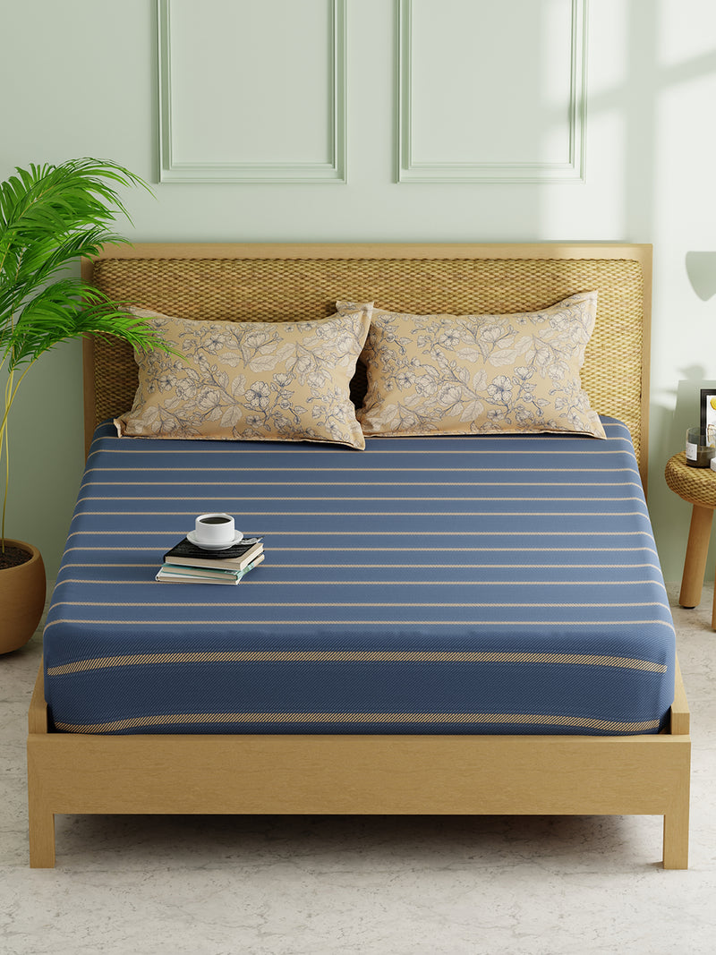 Extra Smooth Micro Double Bedsheet With 2 Pillow Covers <small> (stripe-denim)</small>