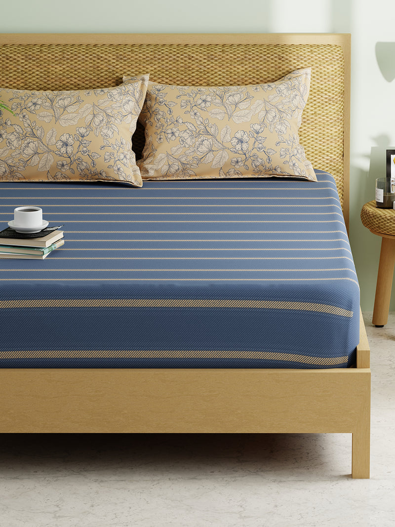 Extra Smooth Micro Double Bedsheet With 2 Pillow Covers <small> (stripe-denim)</small>