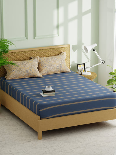 Extra Smooth Micro Double Bedsheet With 2 Pillow Covers <small> (stripe-denim)</small>