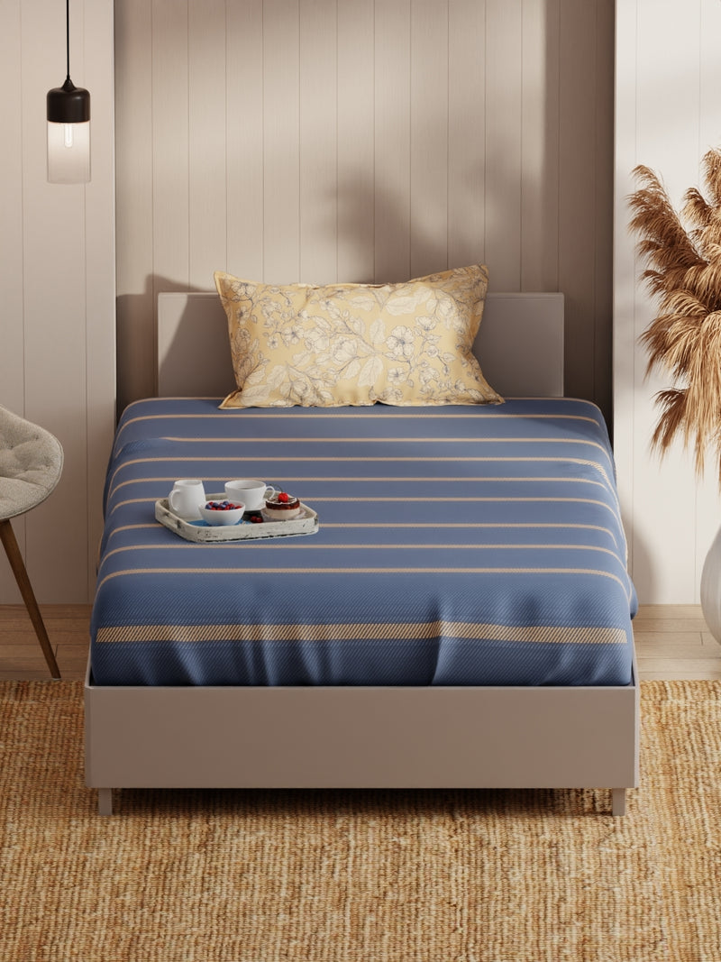 Extra Smooth Micro Single Bedsheet With 1 Pillow Covers <small> (stripe-denim)</small>