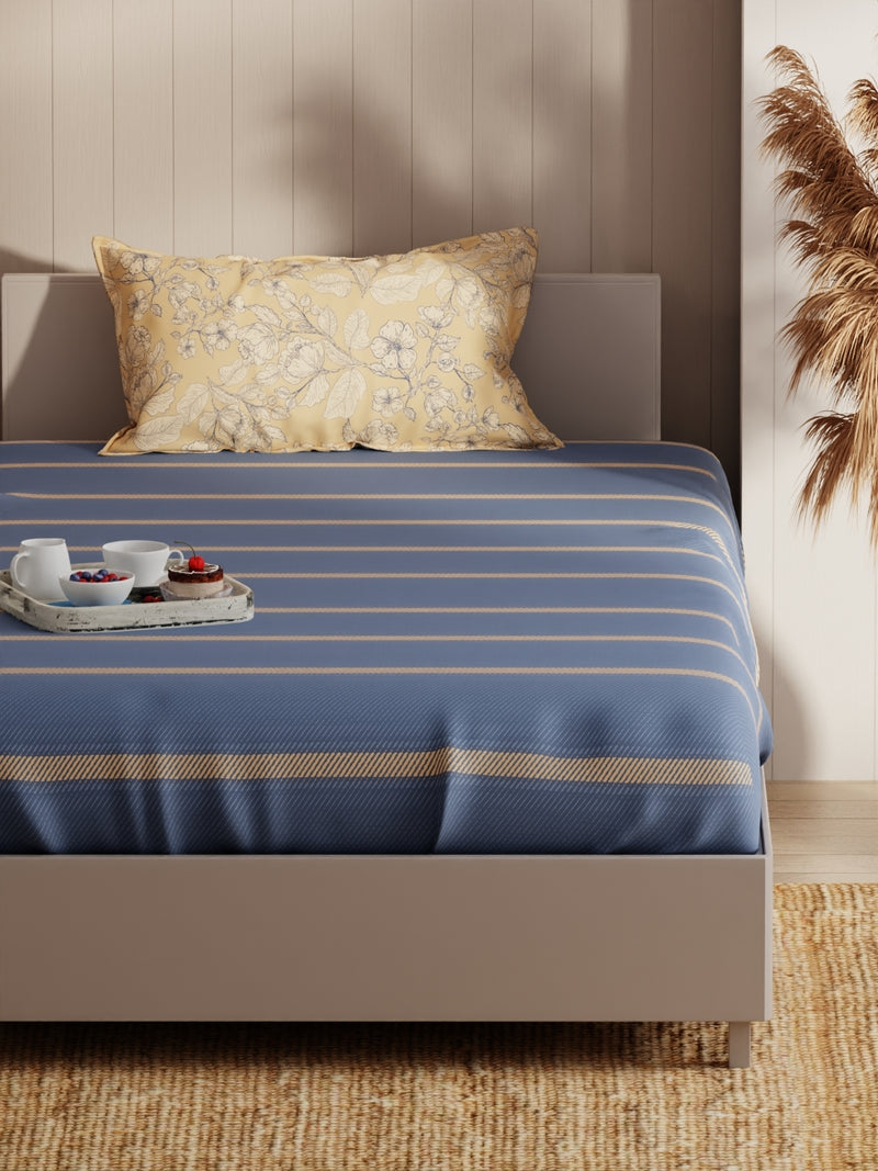 Extra Smooth Micro Single Bedsheet With 1 Pillow Covers <small> (stripe-denim)</small>