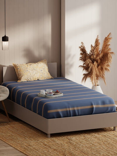 Extra Smooth Micro Single Bedsheet With 1 Pillow Covers <small> (stripe-denim)</small>