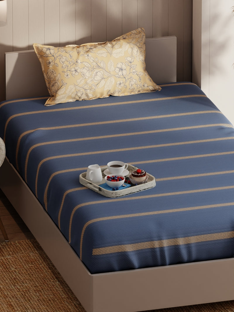 Extra Smooth Micro Single Bedsheet With 1 Pillow Covers <small> (stripe-denim)</small>