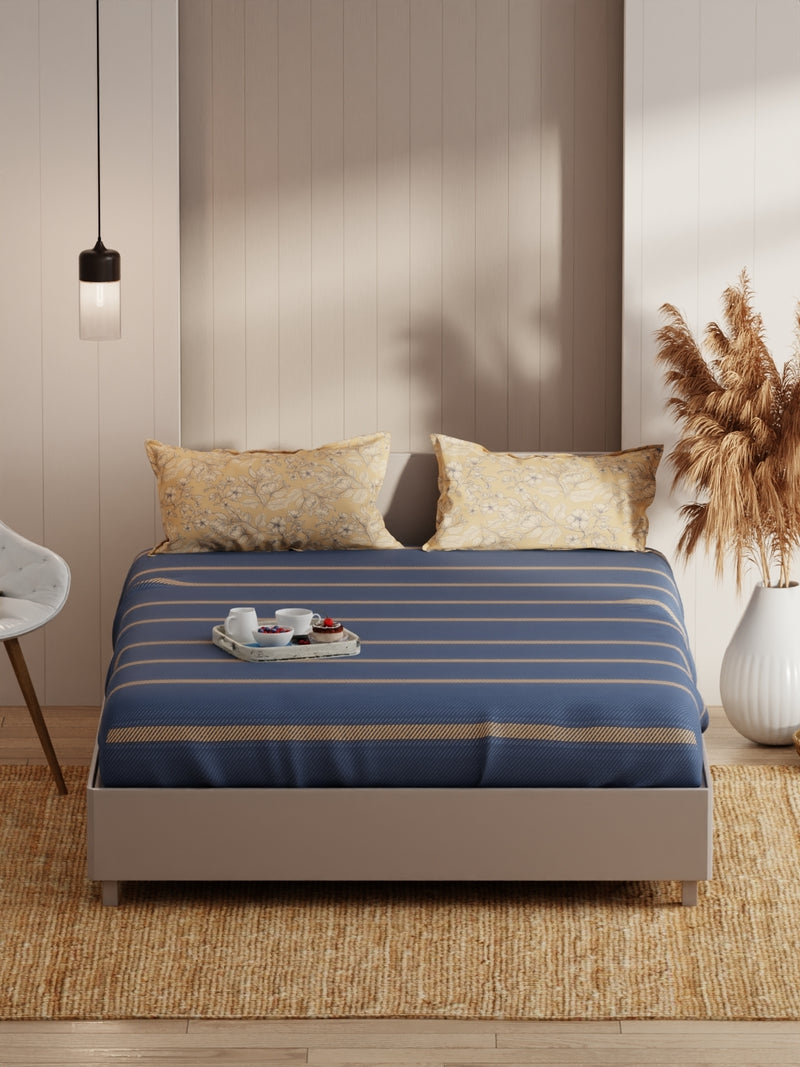 Extra Smooth Micro Double Bedsheet With 2 Pillow Covers <small> (stripe-denim)</small>