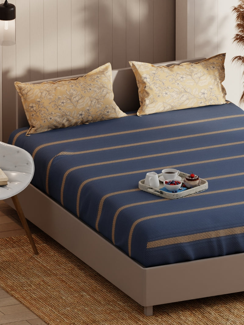 Extra Smooth Micro Double Bedsheet With 2 Pillow Covers <small> (stripe-denim)</small>