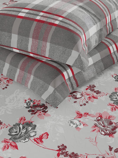 Extra Smooth Micro Fitted Double Bedsheet With 2 Pillow Covers <small> (floral-grey/red)</small>
