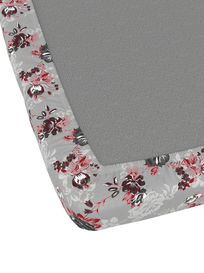 Extra Smooth Micro Fitted Double Bedsheet With 2 Pillow Covers <small> (floral-grey/red)</small>