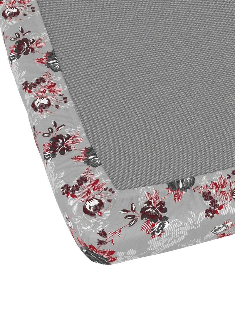 Extra Smooth Micro Fitted Double Bedsheet With 2 Pillow Covers <small> (floral-grey/red)</small>