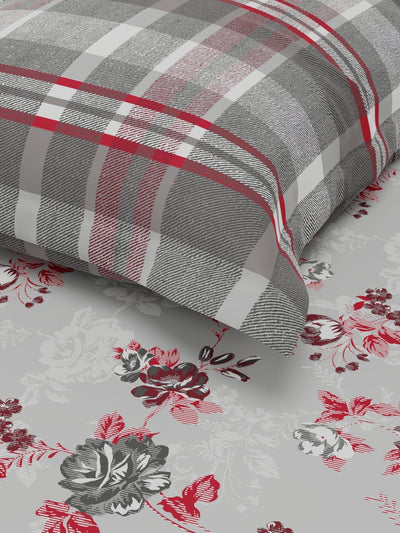 Extra Smooth Micro Single Bedsheet With 1 Pillow Covers <small> (floral-grey/red)</small>