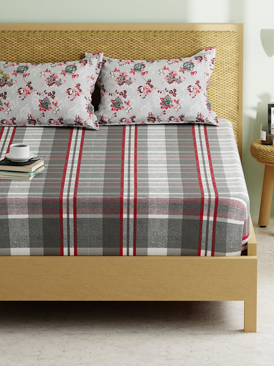 Extra Smooth Micro Double Bedsheet With 2 Pillow Covers <small> (checks-red/grey)</small>