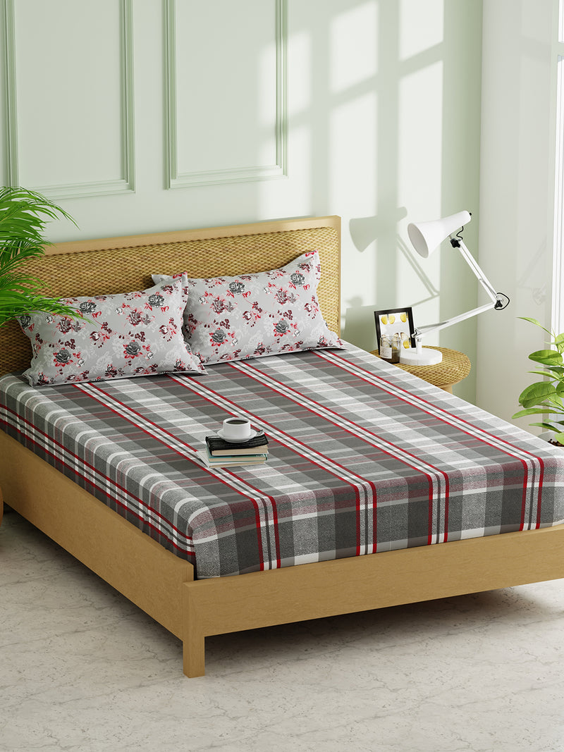 Extra Smooth Micro Double Bedsheet With 2 Pillow Covers <small> (checks-red/grey)</small>