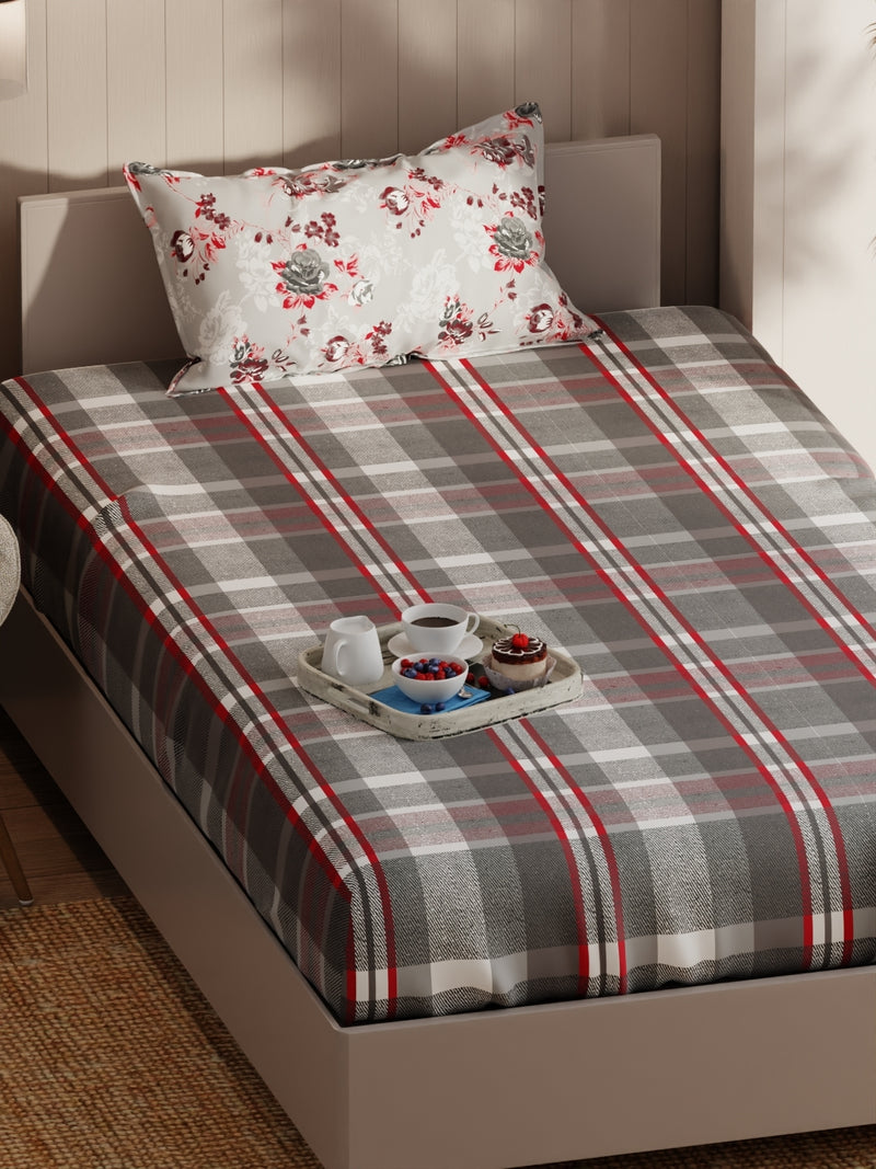 Extra Smooth Micro Single Bedsheet With 1 Pillow Covers <small> (checks-red/grey)</small>