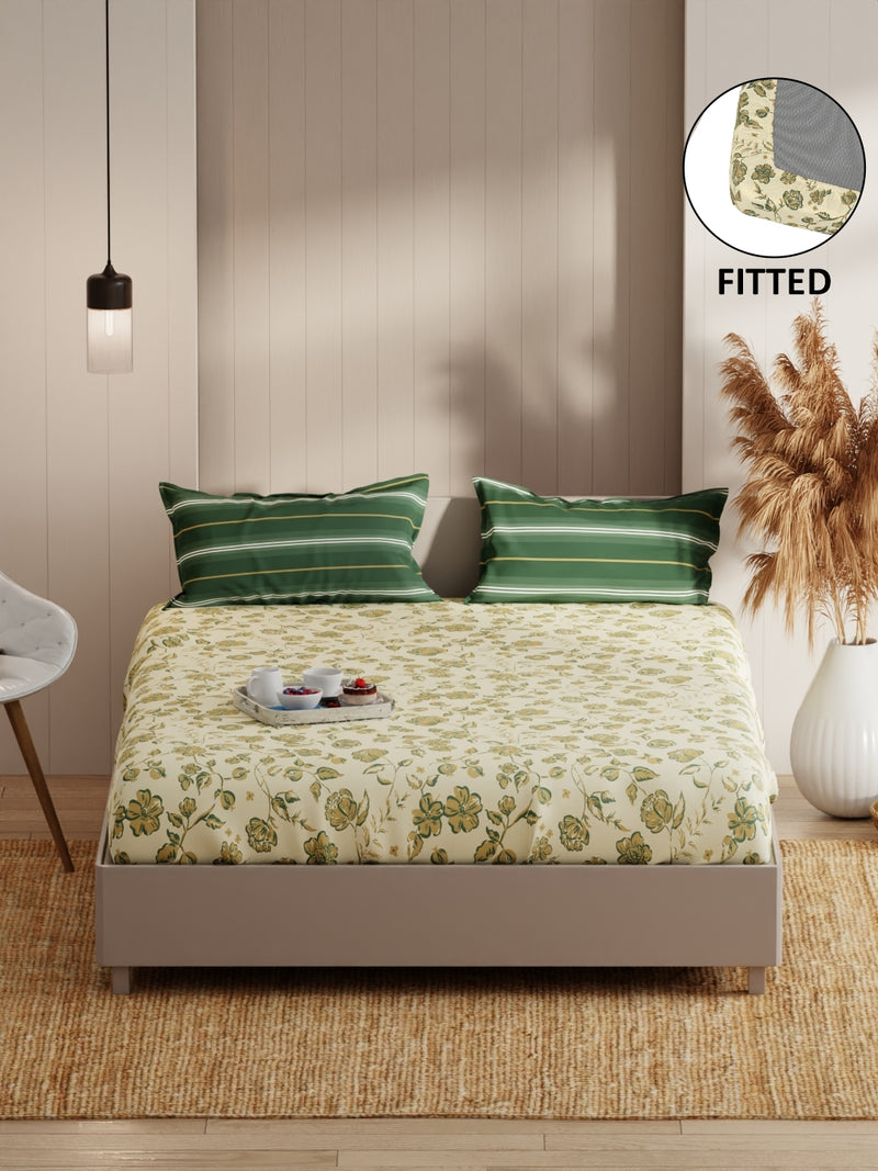 Extra Smooth Micro Fitted Double Bedsheet With 2 Pillow Covers <small> (floral-yellow/green)</small>