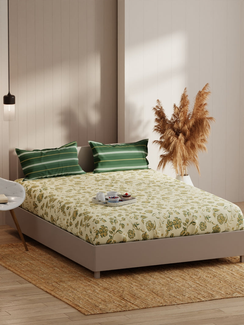 Extra Smooth Micro Fitted Double Bedsheet With 2 Pillow Covers <small> (floral-yellow/green)</small>