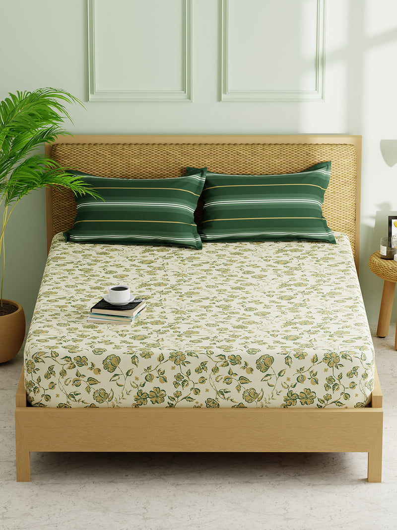 Extra Smooth Micro Double Bedsheet With 2 Pillow Covers <small> (floral-yellow/green)</small>