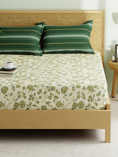 Extra Smooth Micro Double Bedsheet With 2 Pillow Covers <small> (floral-yellow/green)</small>