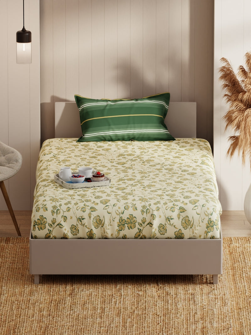 Extra Smooth Micro Single Bedsheet With 1 Pillow Covers <small> (floral-yellow/green)</small>