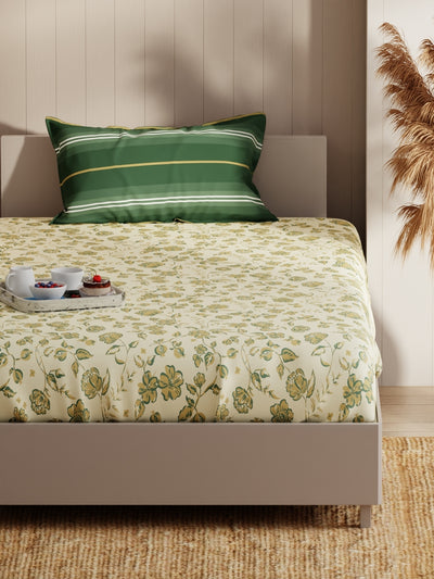 Extra Smooth Micro Single Bedsheet With 1 Pillow Covers <small> (floral-yellow/green)</small>