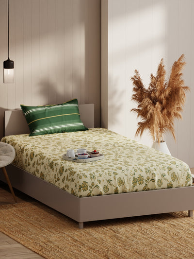 Extra Smooth Micro Single Bedsheet With 1 Pillow Covers <small> (floral-yellow/green)</small>