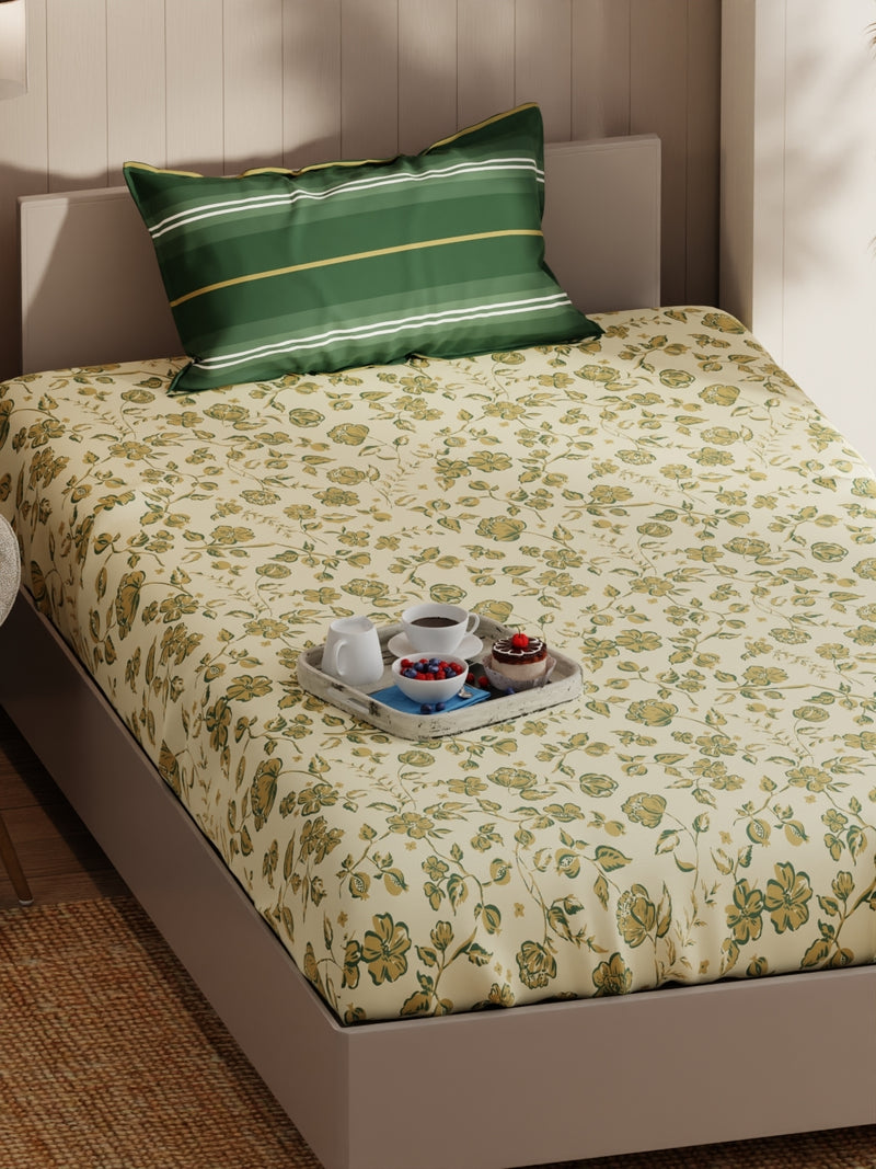 Extra Smooth Micro Single Bedsheet With 1 Pillow Covers <small> (floral-yellow/green)</small>