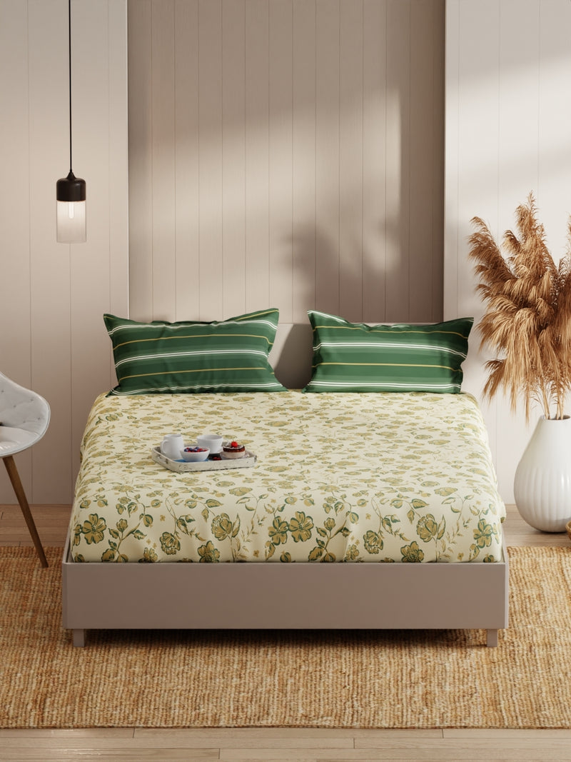 Extra Smooth Micro Double Bedsheet With 2 Pillow Covers <small> (floral-yellow/green)</small>