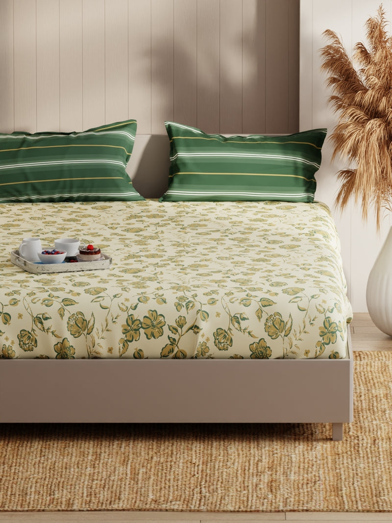 Extra Smooth Micro Double Bedsheet With 2 Pillow Covers <small> (floral-yellow/green)</small>