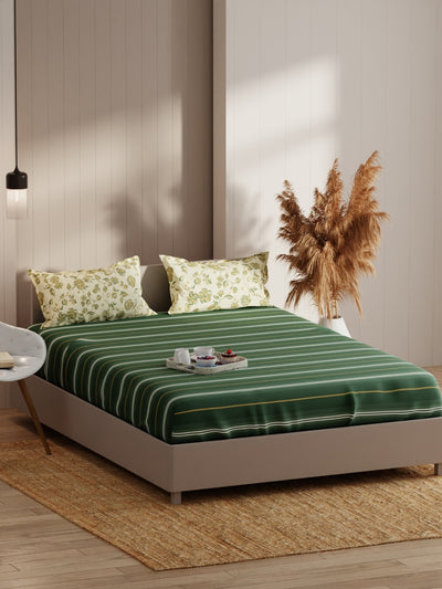 Extra Smooth Micro Fitted Double Bedsheet With 2 Pillow Covers <small> (stripe-green/yellow)</small>