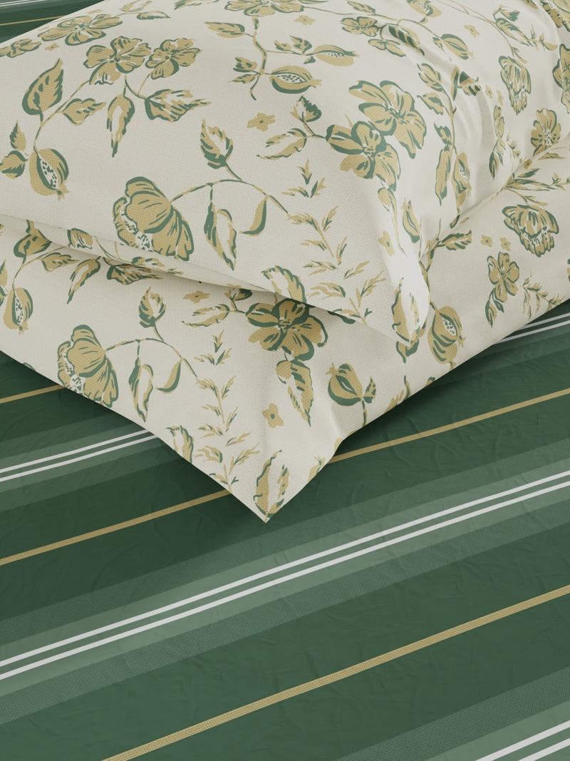 Extra Smooth Micro Fitted Double Bedsheet With 2 Pillow Covers <small> (stripe-green/yellow)</small>