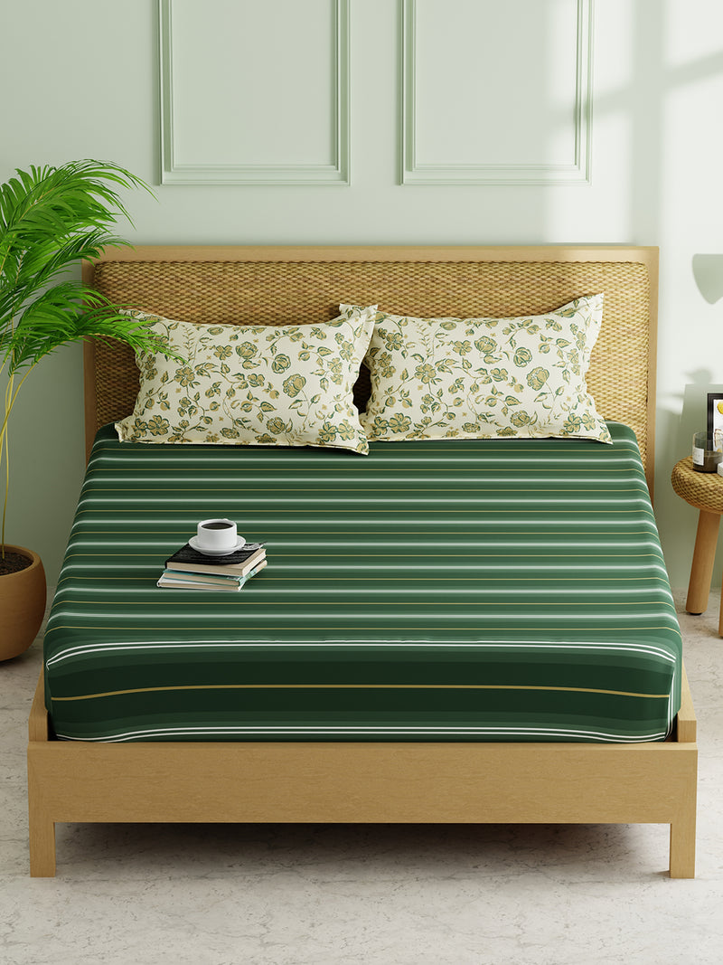 Extra Smooth Micro Double Bedsheet With 2 Pillow Covers <small> (stripe-green/yellow)</small>