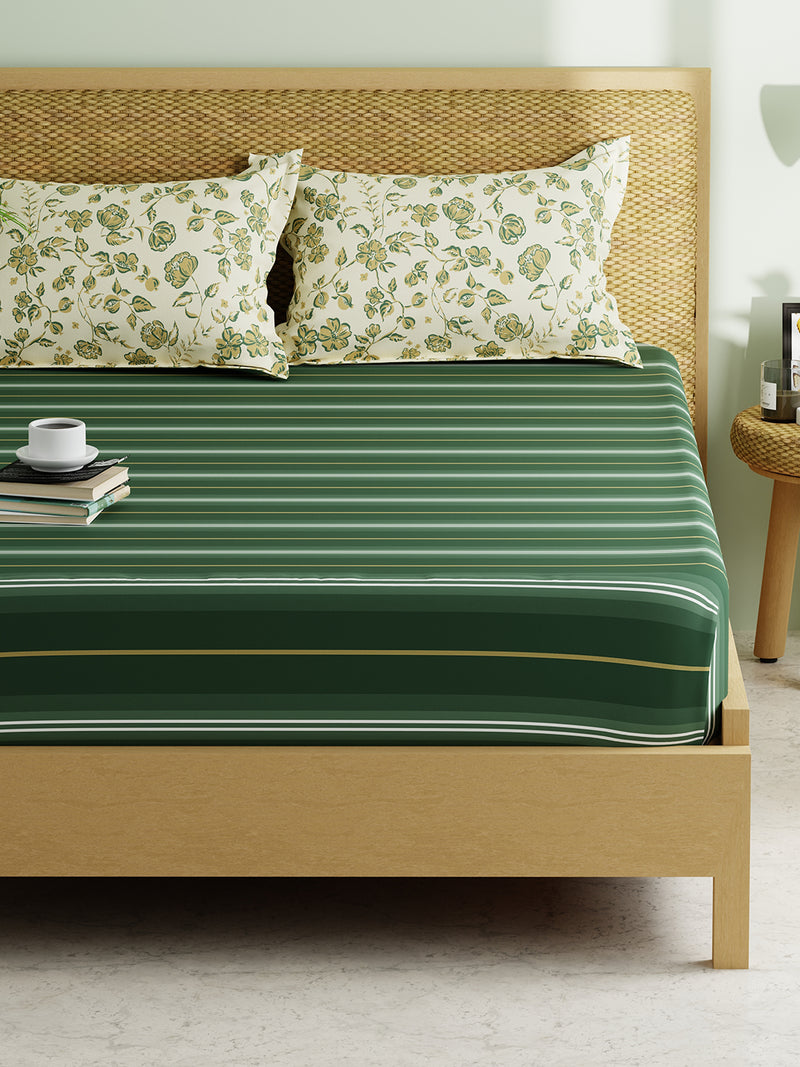 Extra Smooth Micro Double Bedsheet With 2 Pillow Covers <small> (stripe-green/yellow)</small>