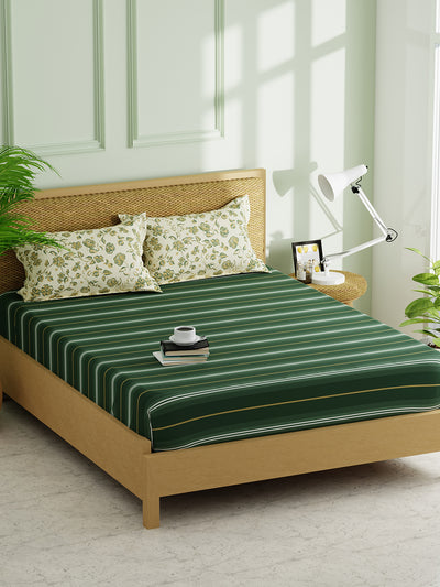 Extra Smooth Micro Double Bedsheet With 2 Pillow Covers <small> (stripe-green/yellow)</small>