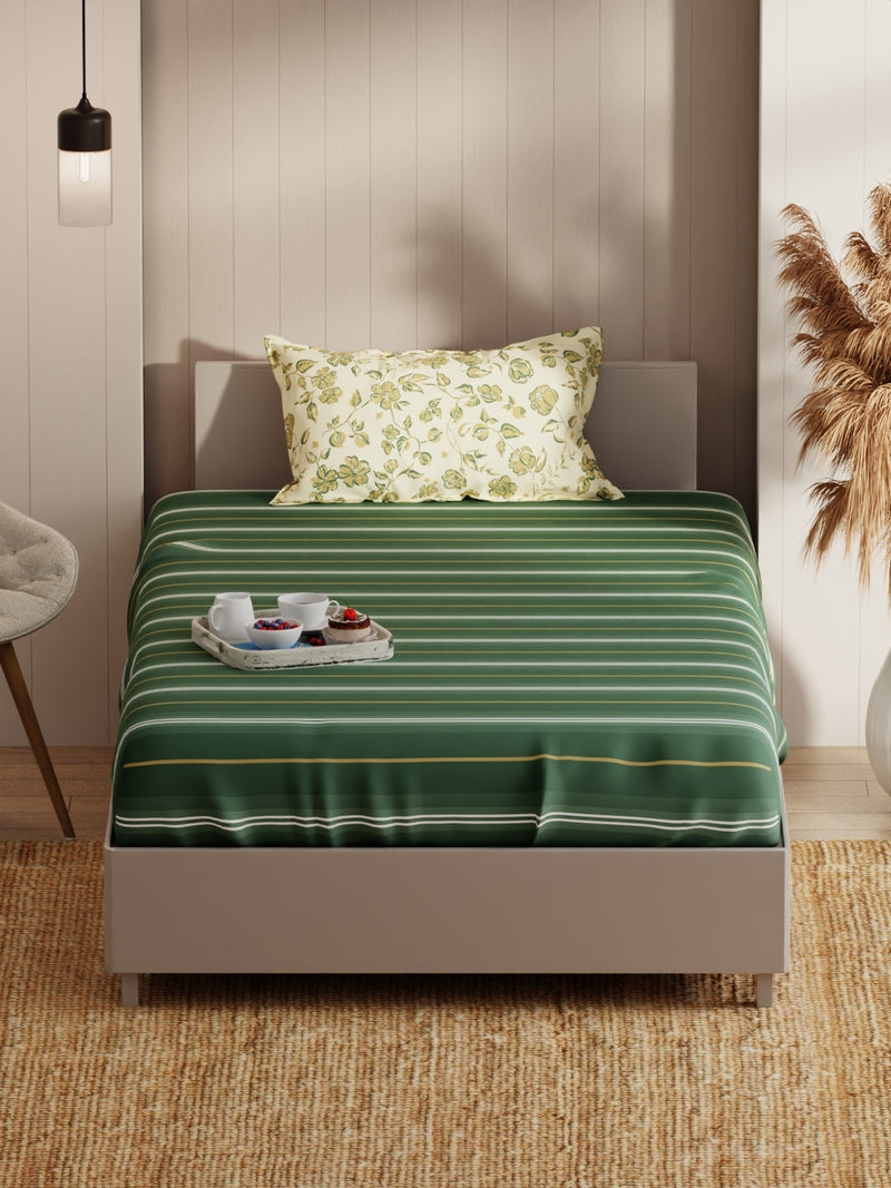 Extra Smooth Micro Single Bedsheet With 1 Pillow Covers <small> (stripe-green/yellow)</small>