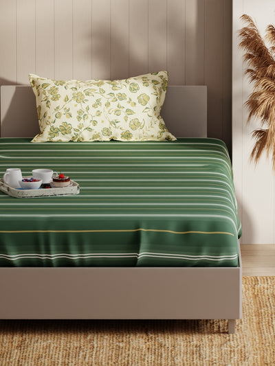 Extra Smooth Micro Single Bedsheet With 1 Pillow Covers <small> (stripe-green/yellow)</small>