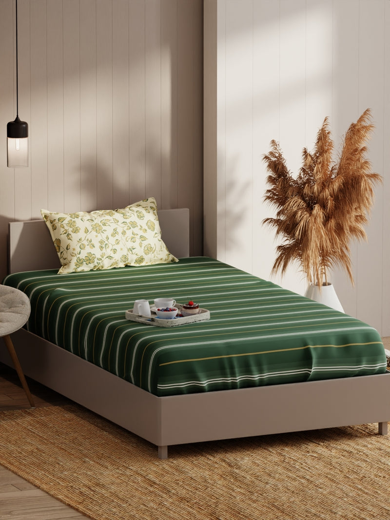 Extra Smooth Micro Single Bedsheet With 1 Pillow Covers <small> (stripe-green/yellow)</small>