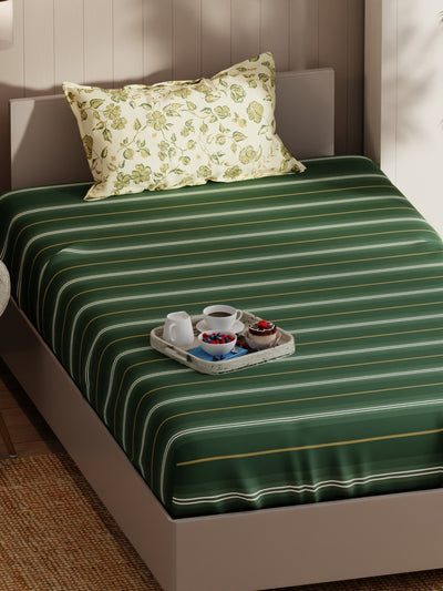 Extra Smooth Micro Single Bedsheet With 1 Pillow Covers <small> (stripe-green/yellow)</small>