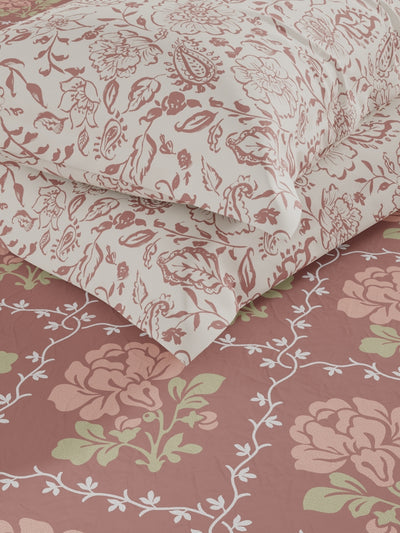 Extra Smooth Micro Double Bedsheet With 2 Pillow Covers <small> (floral-brown/brick)</small>