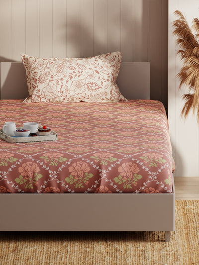 Extra Smooth Micro Single Bedsheet With 1 Pillow Covers <small> (floral-brown/brick)</small>