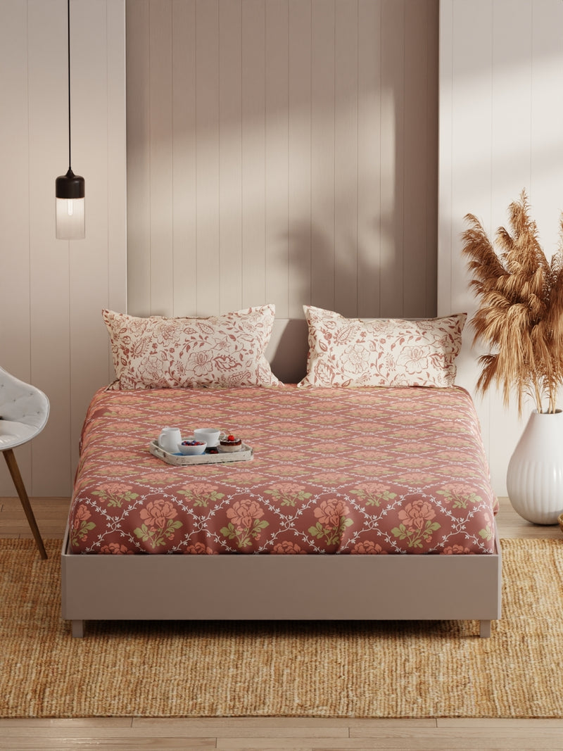 Extra Smooth Micro Double Bedsheet With 2 Pillow Covers <small> (floral-brown/brick)</small>