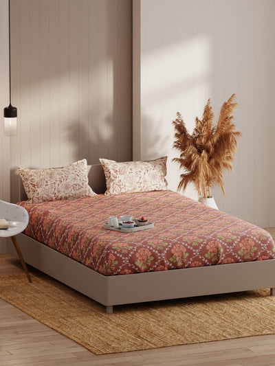 Extra Smooth Micro Double Bedsheet With 2 Pillow Covers <small> (floral-brown/brick)</small>
