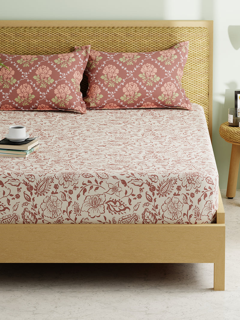 Extra Smooth Micro Double Bedsheet With 2 Pillow Covers <small> (floral-beige/brown)</small>