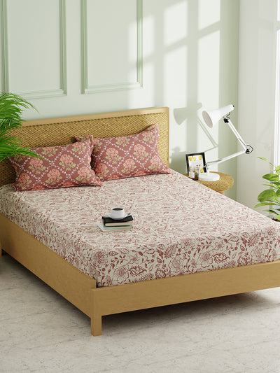 Extra Smooth Micro Double Bedsheet With 2 Pillow Covers <small> (floral-beige/brown)</small>